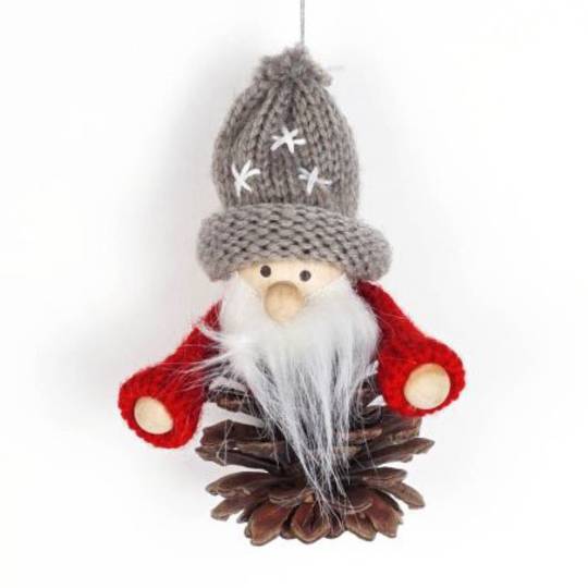 Pinecone Santa Knited Red Jumper, Grey Hat